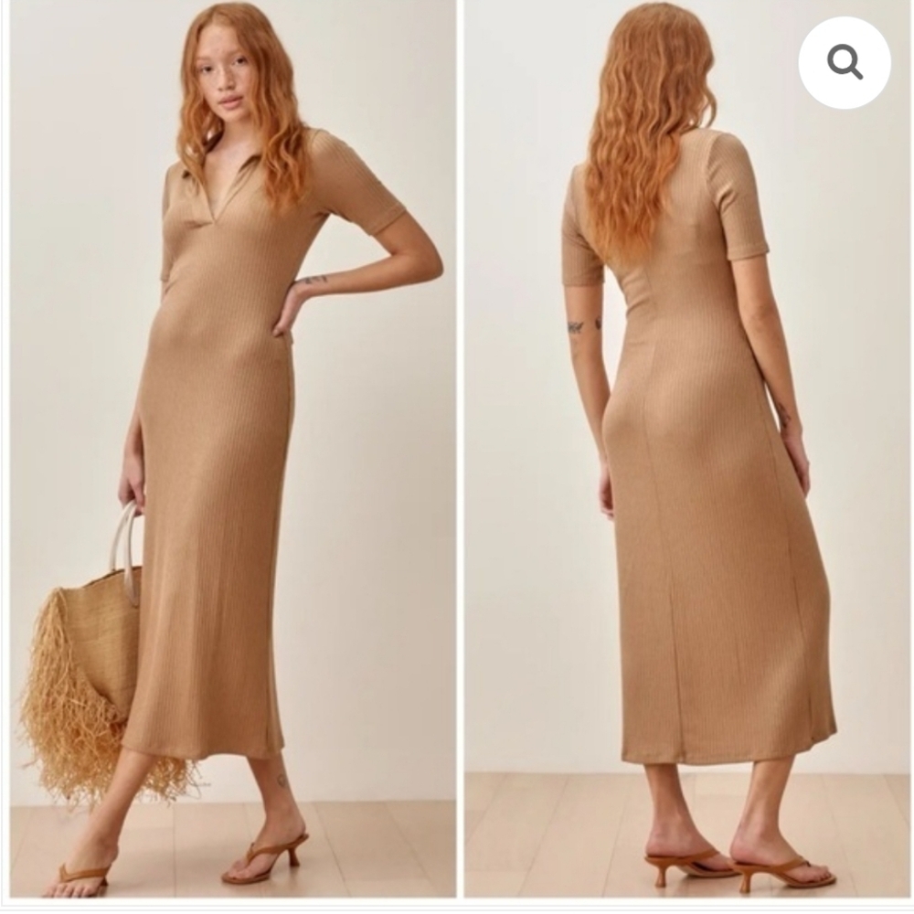 Reformation Neutral Ribbed Knit Maxi Dress Minimalist